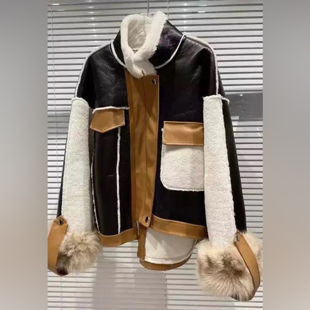 LEATHER AND FUR PATCHWORK COAT